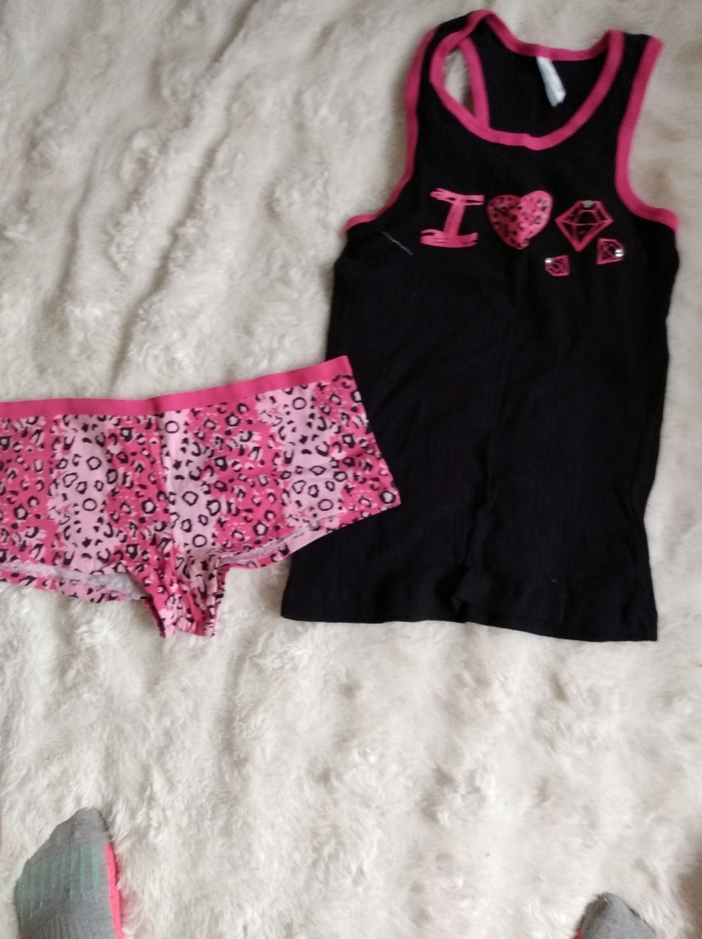 Black Tank Top with Pink Leopard Print Bandeau Set